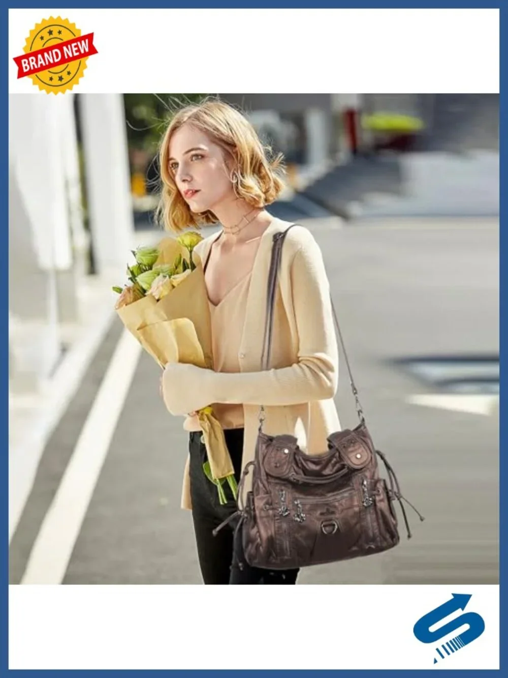 Faux Leather Hobo Bag with Crossbody Strap Roomie Tote Purse